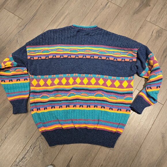 Vintage 90s The Sweater Shop Coogi Style Multicolour Knit Sweater - EUC - Picture 2 of 9